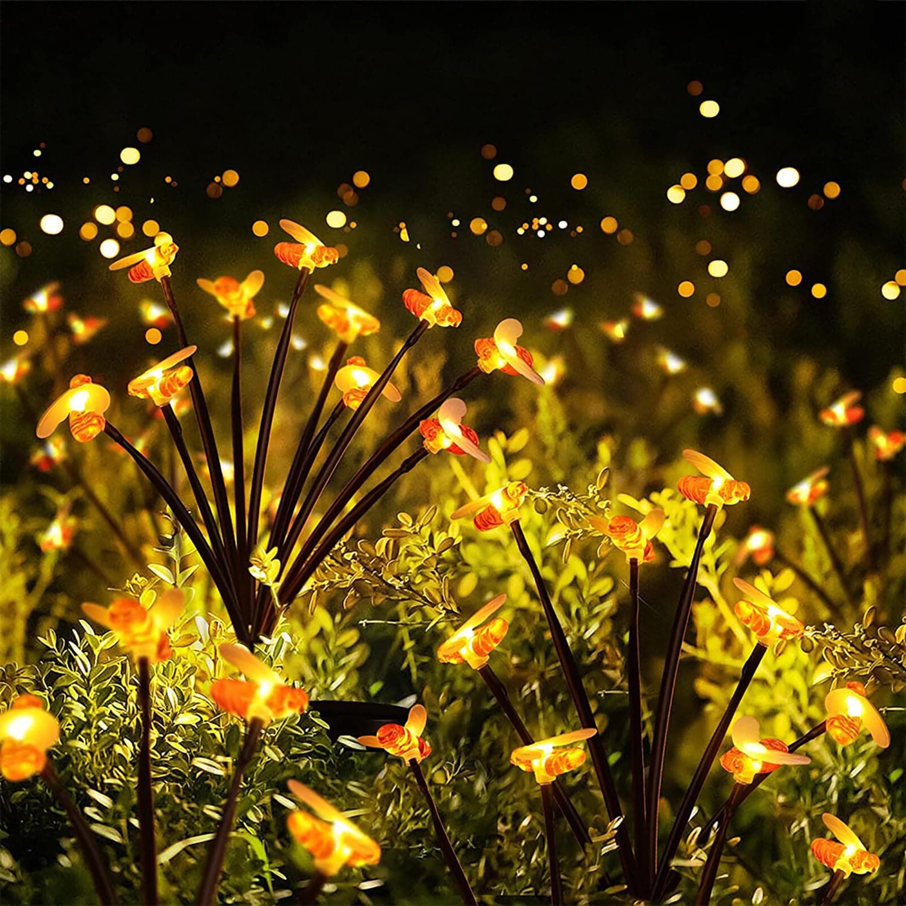 Solar Outdoor Garden Lights - 4 Pack 10 LED Solar Bee Firefly Lights with 2 Lighting Modes,Solar Swaying Lights,Waterproof Solar Powered Lights for Yard Patio Pathway Christmas Decoration