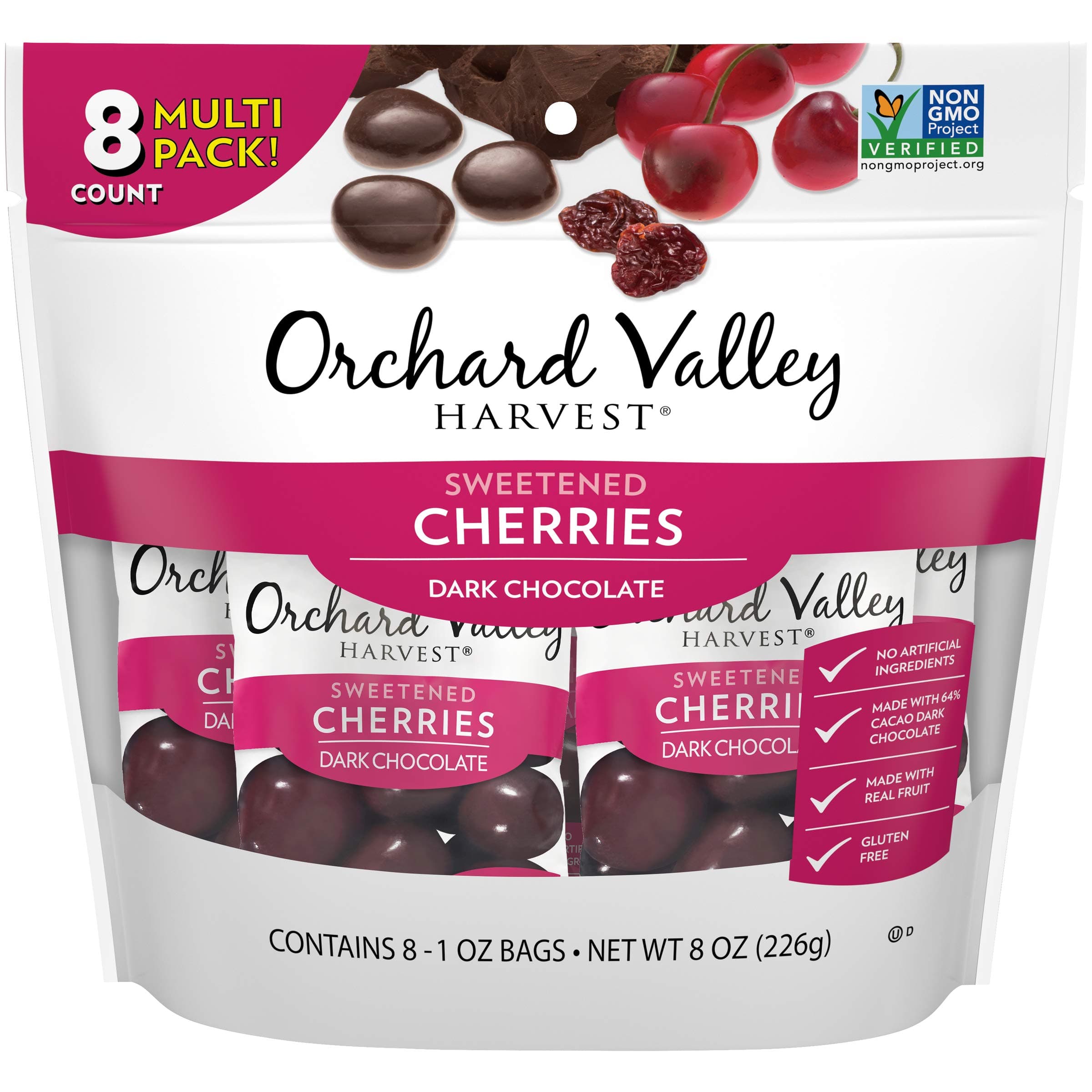 ORCHARD VALLEY HARVEST Dark Chocolate Cherries, 1 oz (Pack of 8), Non-GMO, No Artificial Ingredients