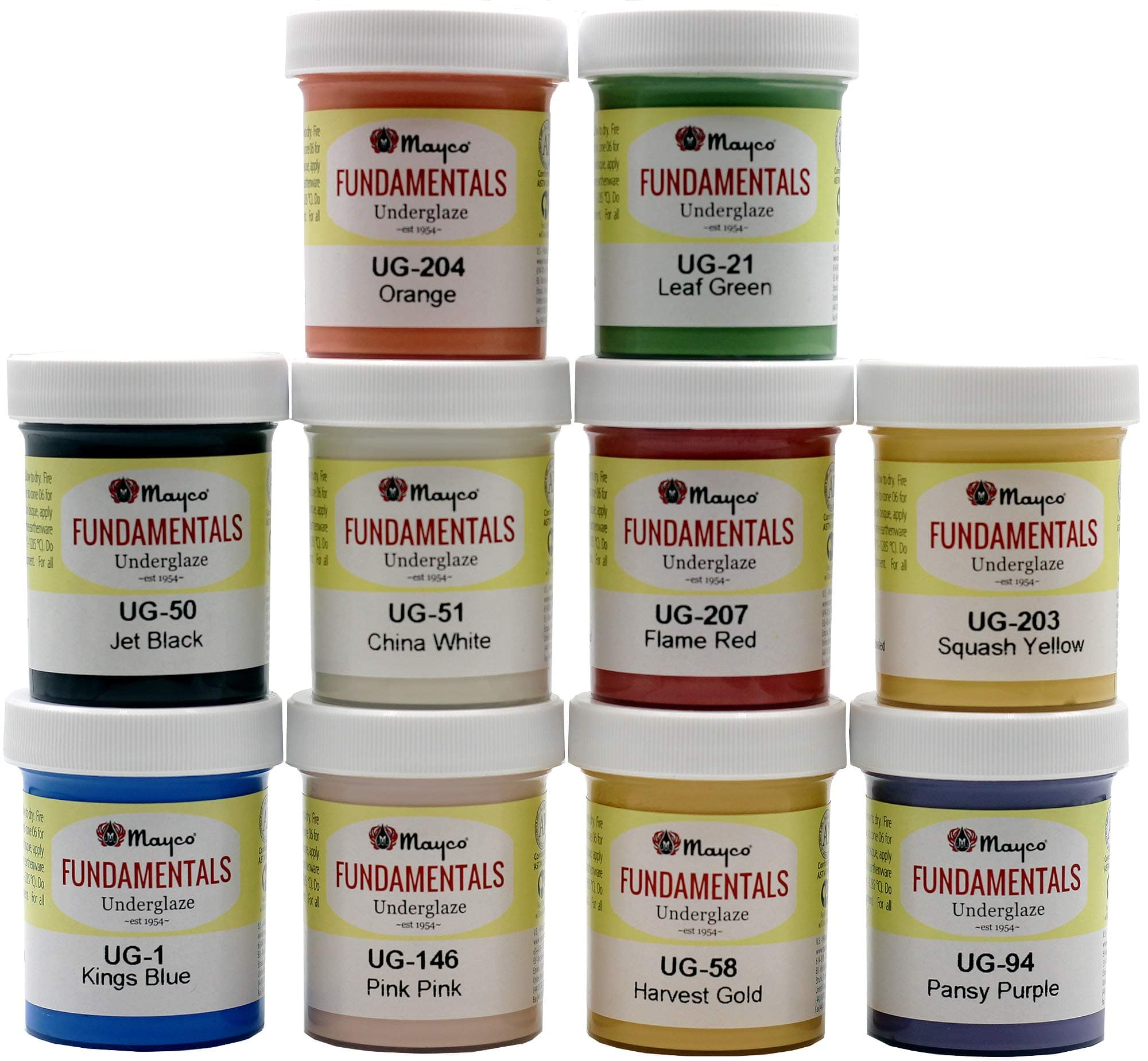 Set of 10 Ceramic Dough Paint for Clay, Greenware, Bisque, Assorted Colors, 2 Ounce Jars, Free Application