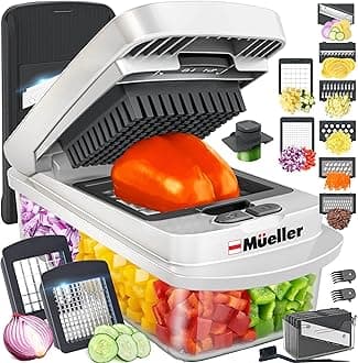 Mueller Pro-Series 10-in-1, 8 Blade Vegetable Chopper, Onion Mincer, Cutter, Dicer, Egg Slicer with Container, French Fry Cutter Potatoe Slicer, Home Essentials & Kitchen Gadgets, Salad Chopper