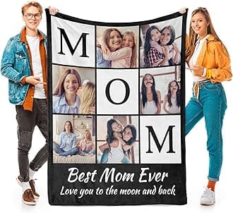 - Custom Mom Blanket with 6 Photos Personalized Blanket with Pictures Customized Throw Gifts for Mom Grandma Photo Throw Blanket for Birthday Mother's Day