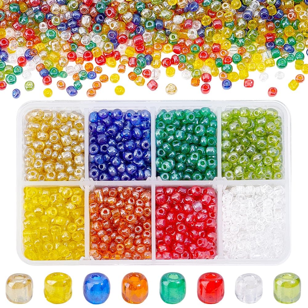 PH PandaHall Elite About 1900 Pcs 6 0 Multicolor Beading Glass Seed Beads 8 Colors Round Pony Bead Mini Spacer Czech Beads Diameter 4Mm For Jewelry Making 6/0 - Diameter 4mm 8 Colors-1900 Pcs 7