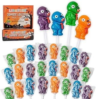 Halloween Lollipop Suckers Individually Wrapped Bulk - Zombie Spooky Candy Lollipops - Halloween Candies for Kids Goody Bag Fillers and Party Favors - Trick or Treat - 24 Pack