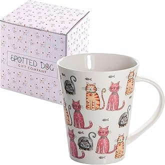 Coffee Mug - Cute 12 oz Ceramic Porcelain Fun Coffee Tea Mug Cup for Cat Lovers - Cat Gifts for Women Men Kids - Animal Themed Kitchen Decor, Microwave and Dishwasher Safe (1 piece, Happy Cats)