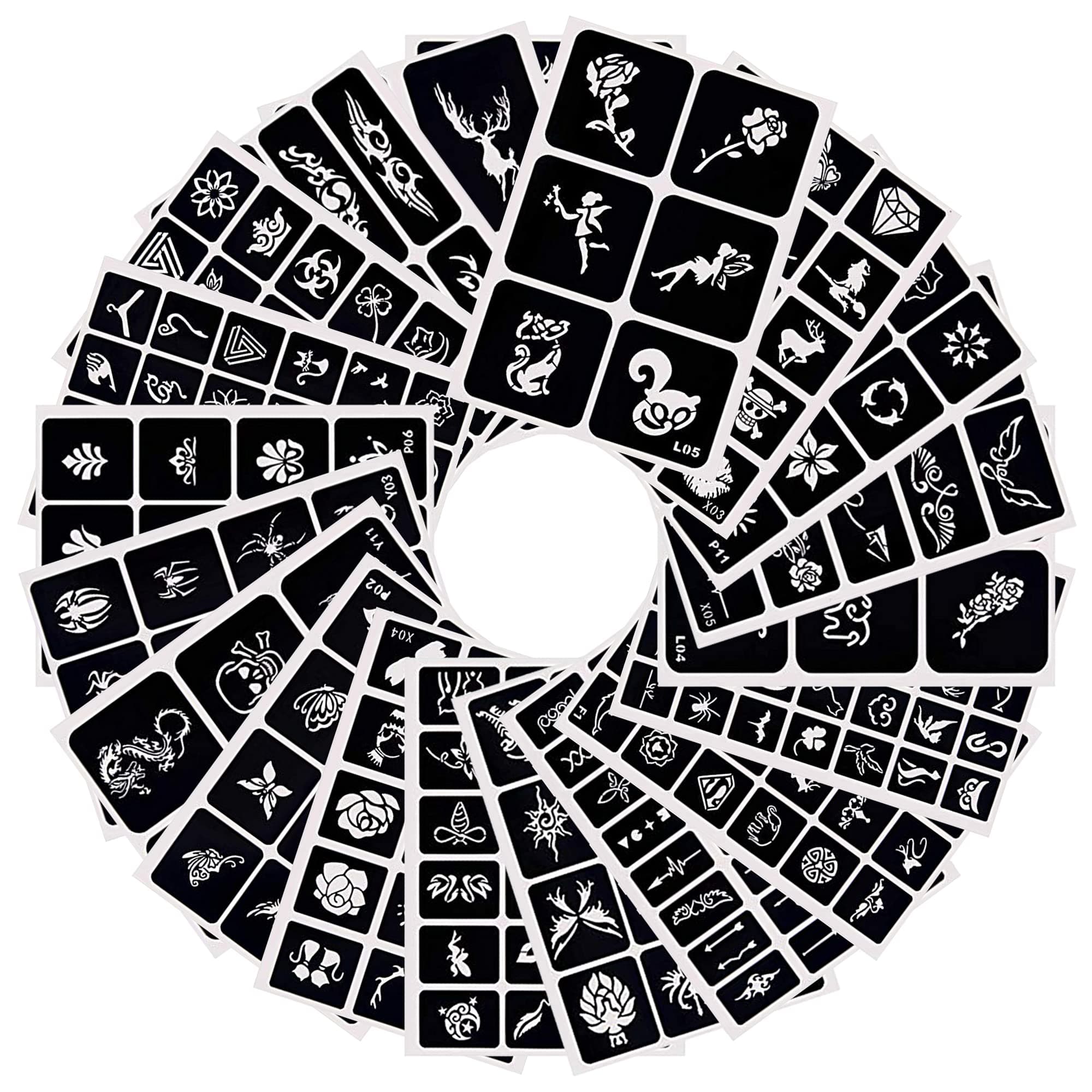 282 Designs Temporary Tattoo Stencils Removable Tattoo Stickers Face Paint Stencils Body Art Stencil Pack for Glitter Tattoos/Face Paint/Body Art/Temporary Tattoo