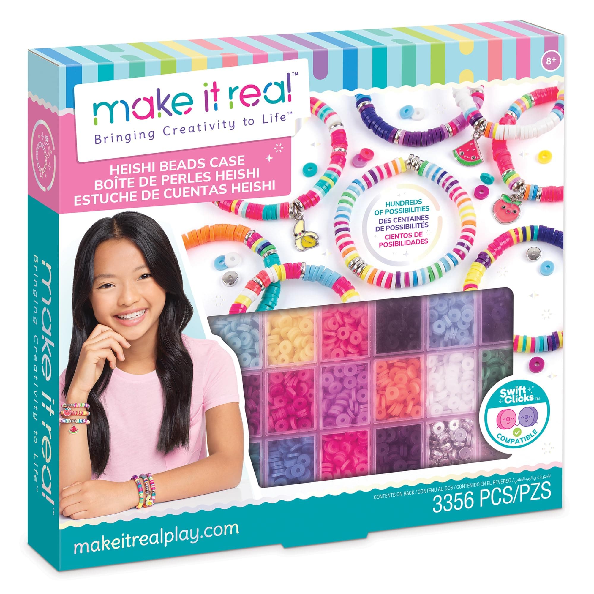 Make It Real Swift Clicks Heishi Bracelet Maker Beads with Storage Case - 3,356 Colorful Beads for Kids Ages 8+