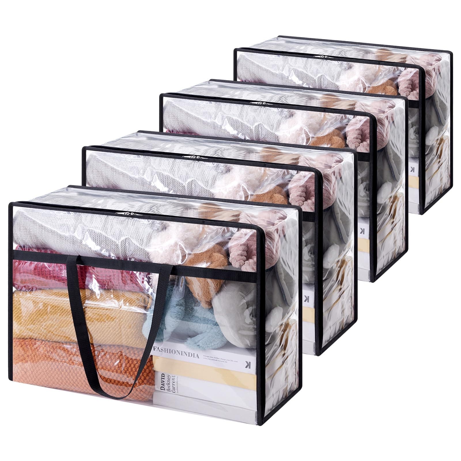 Lifewit 4 Pack Clear Clothes Storage Bags 60L Plastic Blanket Storage Bags Vinyl Foldable Moving Bags with Zipper Closet Organizer Storage Bins Bedding Duvet Toys