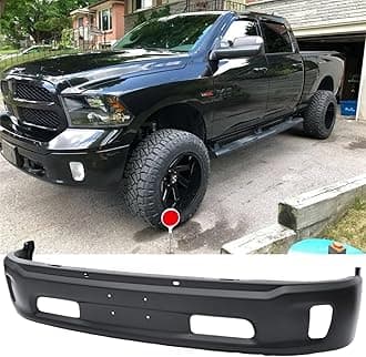 Front Bumper Compatible with 2013-2018 Dodge Ram 1500, Black Truck Automotive Steel Replacement Bumpers Face Bar, with Fog Light Holes, without Sensor Holes (Style D)