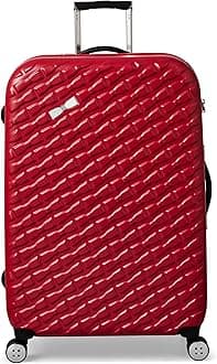 Women's Belle Fashion Lightweight Hardshell Spinner Luggage (Red, Checked-Large 30-Inch)