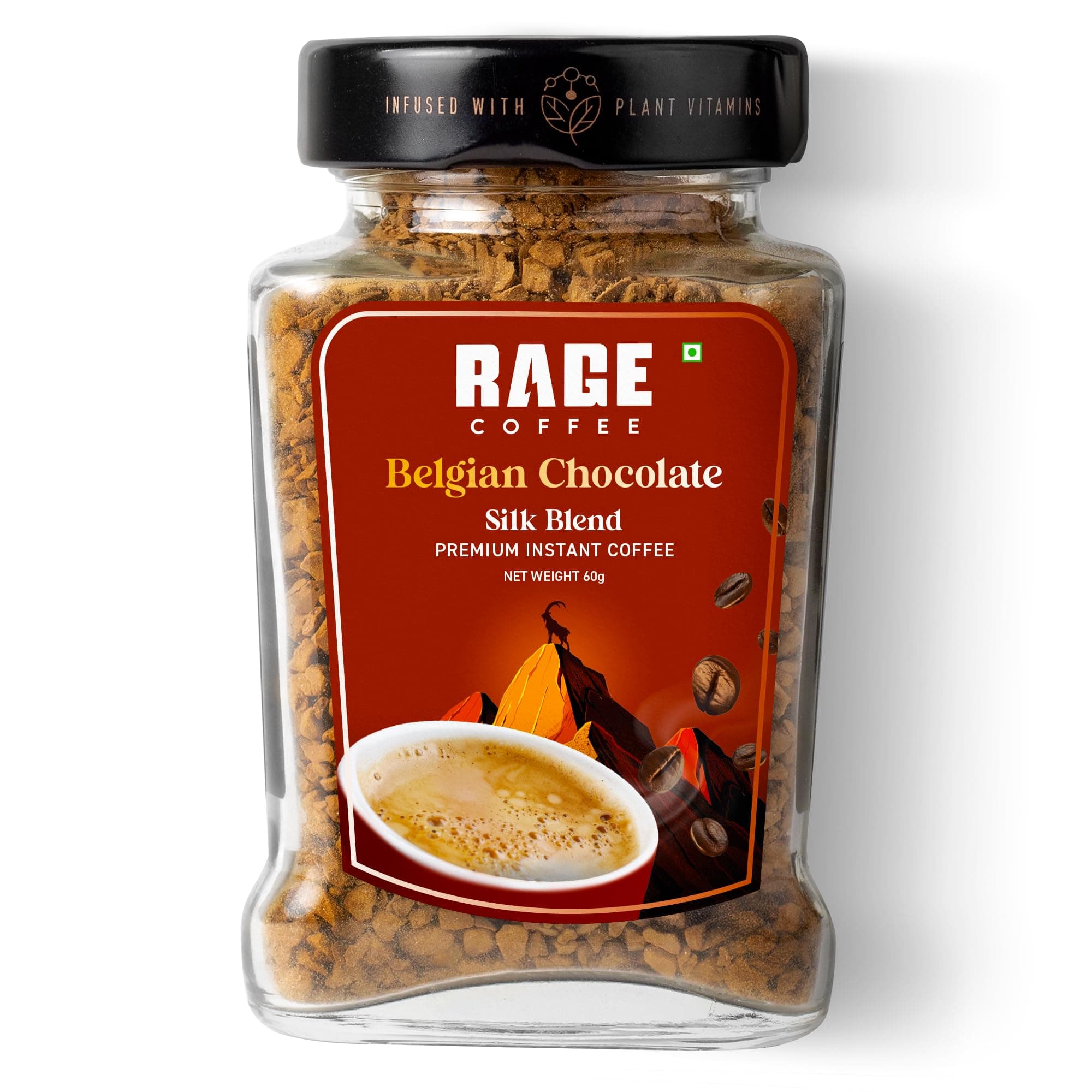 Rage Coffee Silk Blend Instant Coffee | Belgian Chocolate Silk Blend Flavoured Coffee 60 GMs | Premium, Bold & Smooth