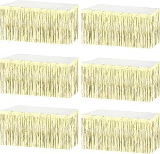 6 Pack 29x108 Inch Metallic Foil Fringe Tinsel Table Skirts Banner for Rectangle Tables Streamer Garland Backdrop for Wedding, Birthday, Parade Floats, Halloween Party Decoration(Light Gold)