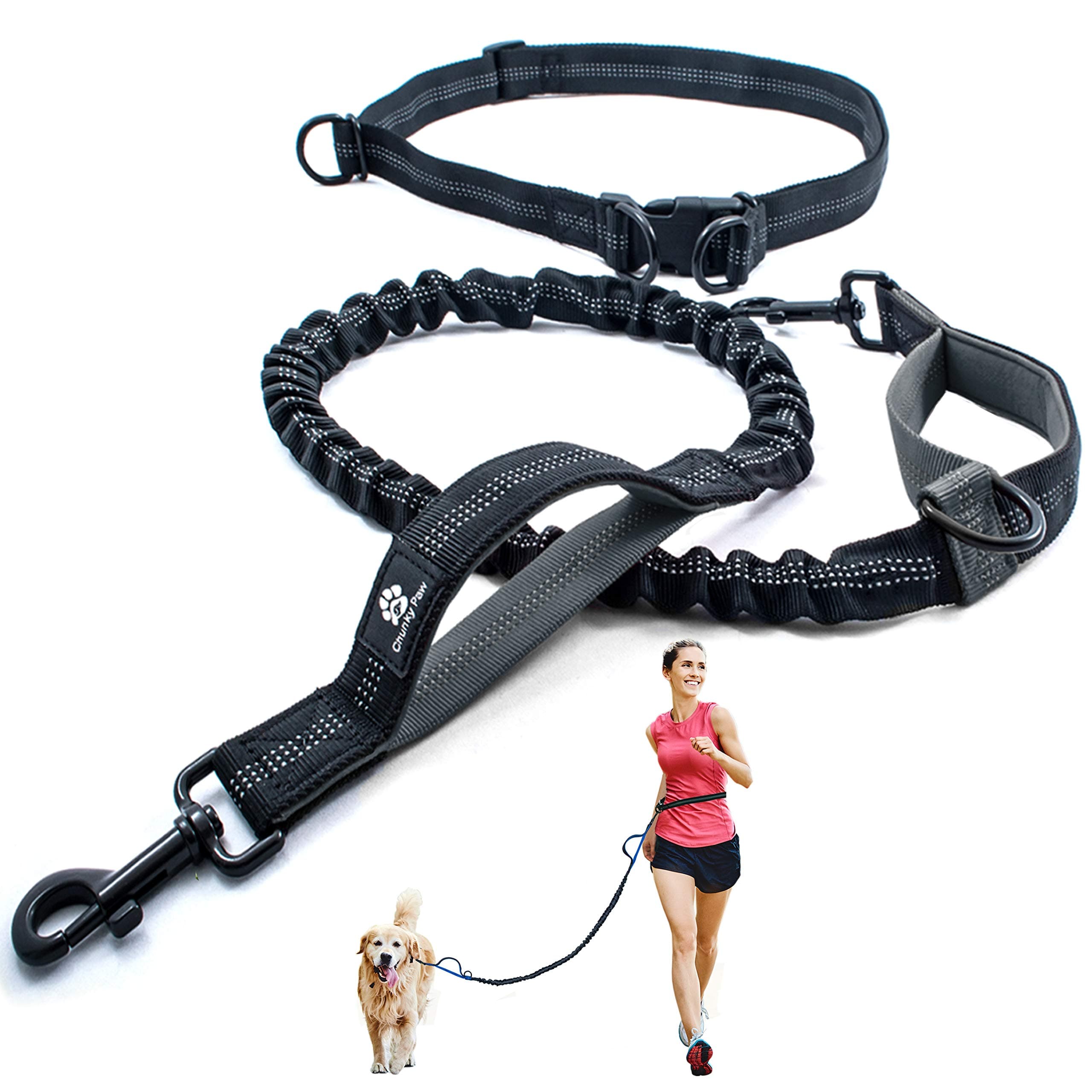 Hands Free Dog Leash for Medium and Large Dogs - Durable Dual Handle Waist Leash with Reflective Bungee for Running, Walking, Training, Hiking (Grey, for 1 Dog)