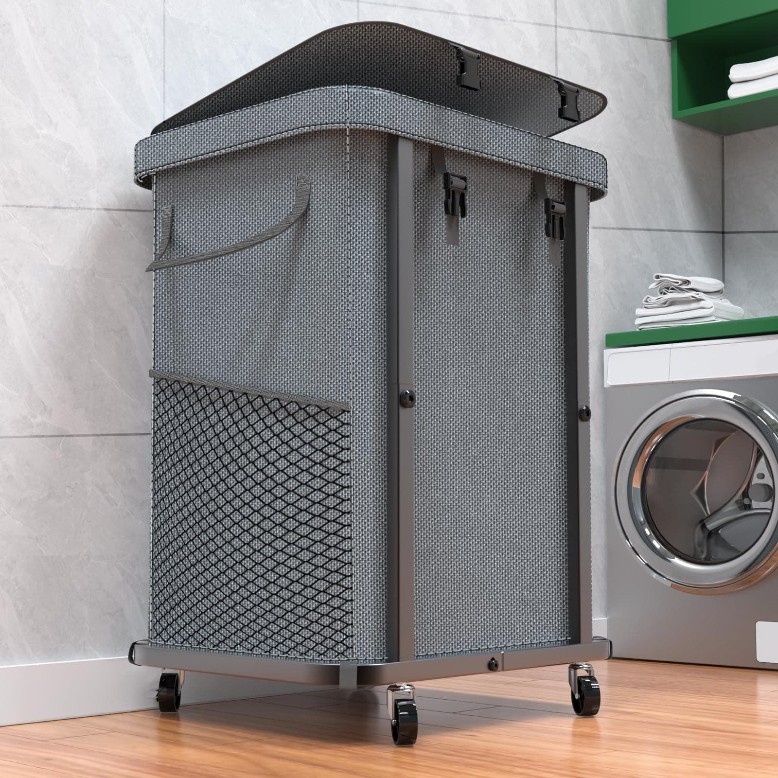 40 Gal(150L) High Grade Large Laundry Basket with Wheels, Rolling Laundry Hamper, Laundry Cart with Metal Frame and Removable Bag Design, Suitable for Laundry Room, Bedroom