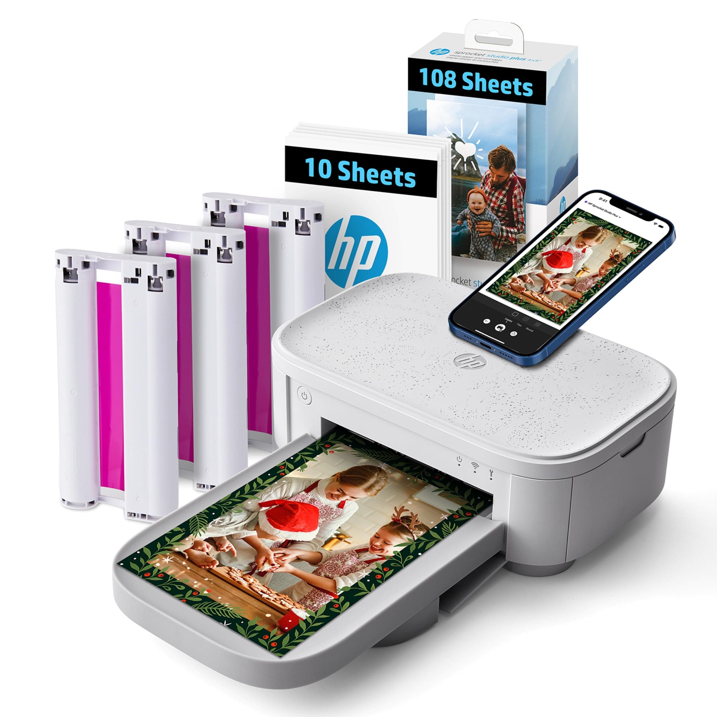 – Sprocket Studio Plus 4x6 (10.2x15.2 cm) Wireless Instant Photo Printer, 118 Sheets & Cartridge BUNDLE, Wi-Fi - Dye Sublimation, Color Pictures, Editing App for Photos, For Home Use or Portable