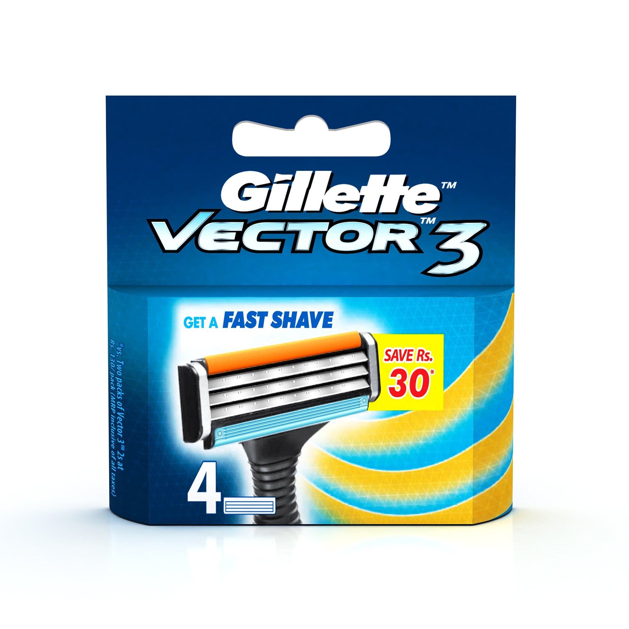 Gillette Vector 3 Manual Shaving Razor Blades For Men - 4 Count Pack (Cartridge)