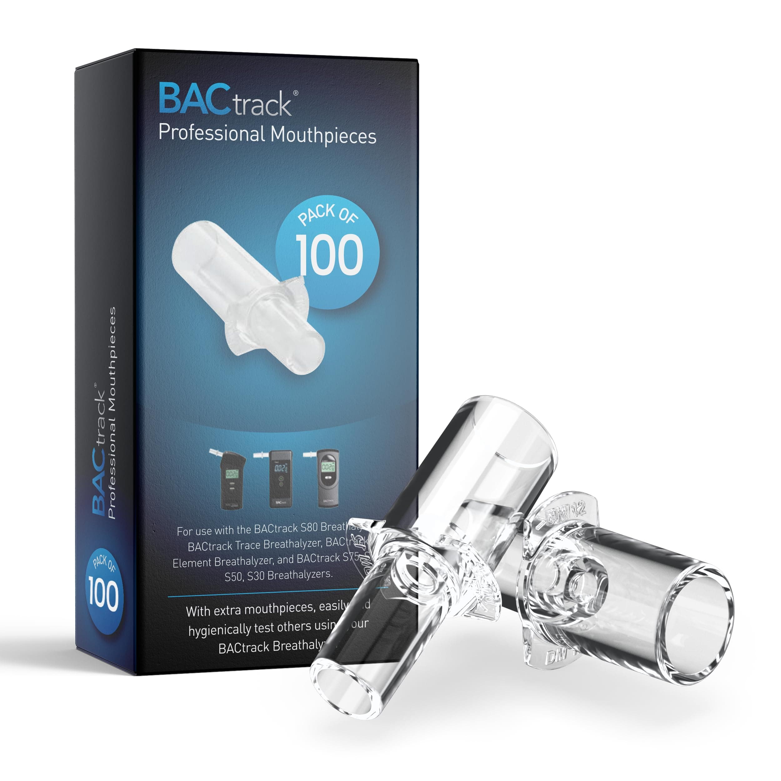 Professional Breathalyser Mouthpieces (100 Count), Compatible with BACtrack S80, Trace, Scout, Element & S75 Breath Alcohol Testers
