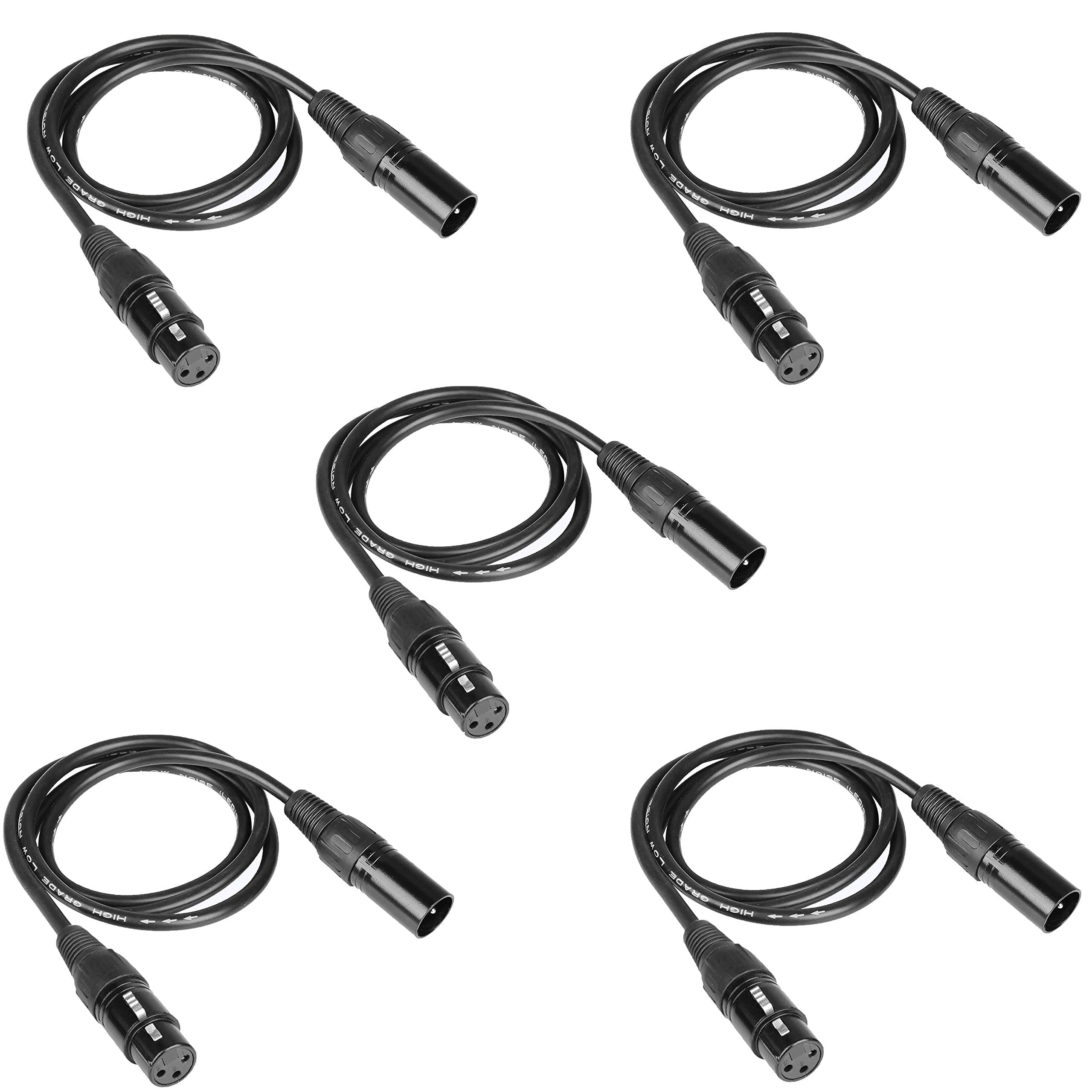 DMX Cable 5PCS 6.5ft /2m Long XLR DMX512 Cable 3Pin True Male to Female for DMX-512 Stage Moving led Strobe Lights