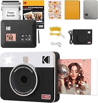 Mini Shot 3 Retro 4PASS 2-in-1 Instant Digital Camera and Photo Printer (3x3 inches) Initial 8 Sheets + 30 Sheets Gift Bundle, White (NOT Zink)
