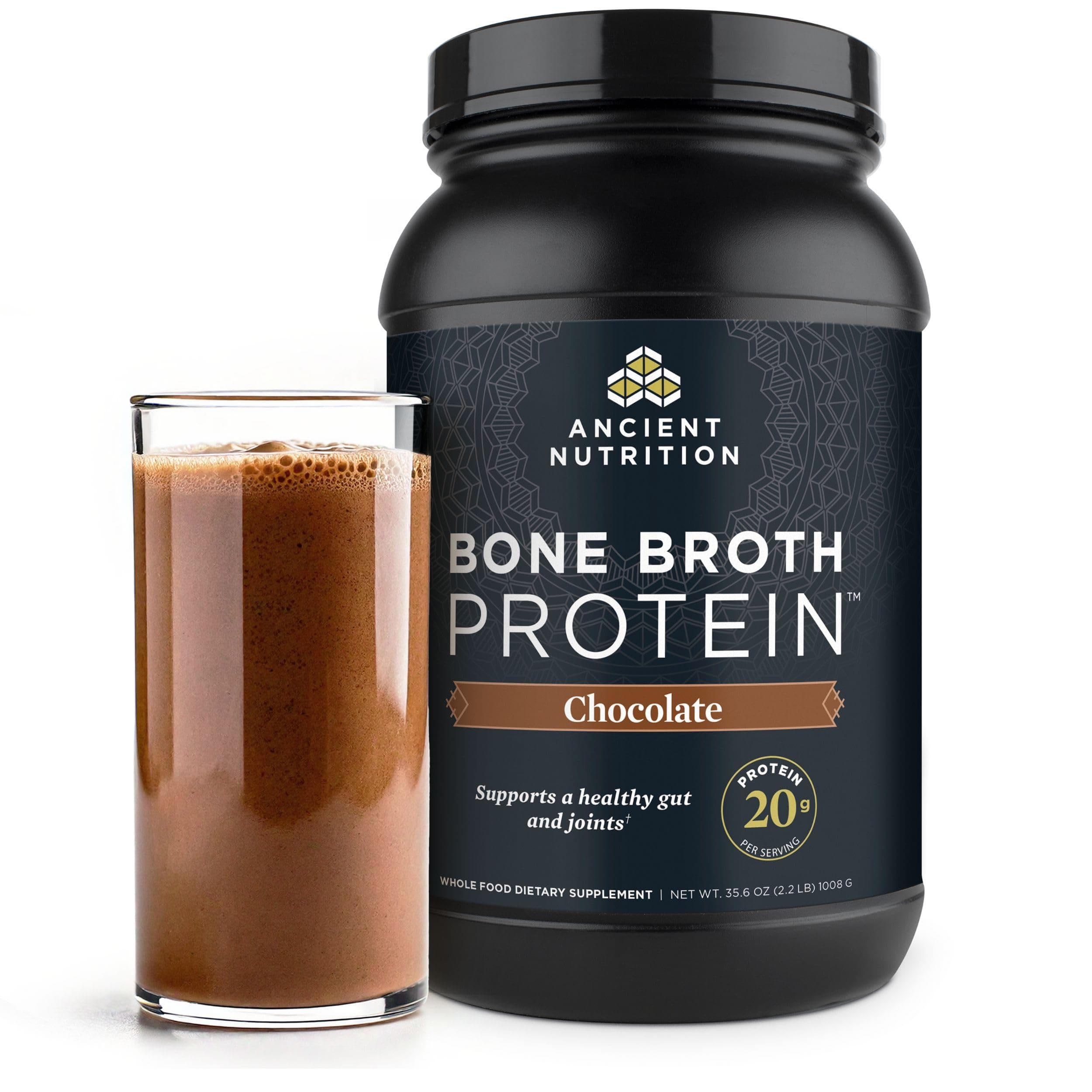 Ancient Nutrition Real Bone Broth Protein Supplement Powder, Chocolate (40 Servings), 20g Protein Per Serving, Gluten Free Hydrolyzed Collagen Peptides Supplement, 35.60 Oz