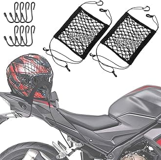 2PCS Upgrade Cargo Net for Motorcycle Helmet Storage, 10"X11" High-Elastic Double Layer Bungee Net with 8 Extra Strong Metal Hooks, Luggage Strap Rack Expansion Organizer Net for Motorbike Trike Cycle