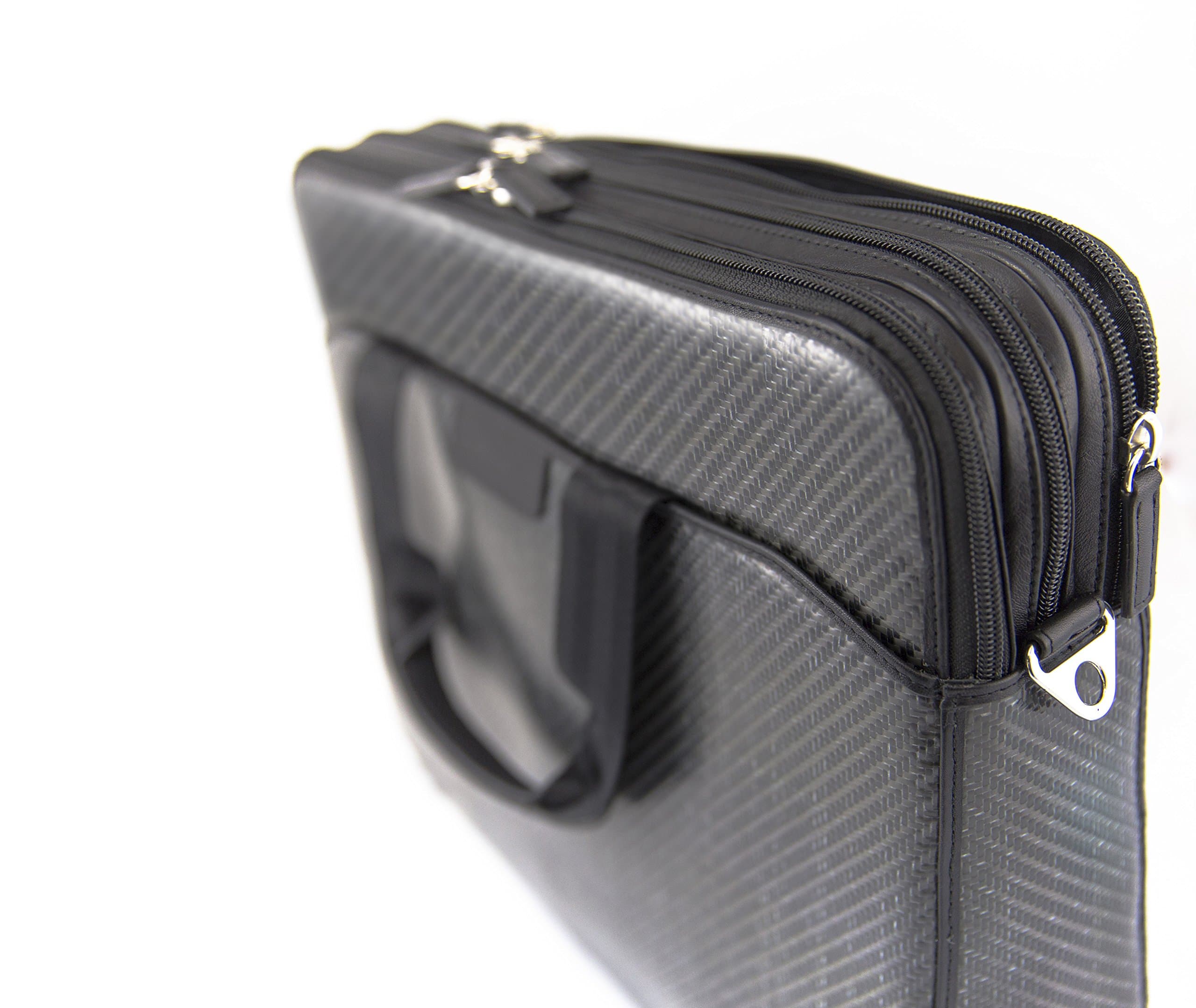 Carbon Fiber 3 Top Zipper Pockets Briefcase with Shoulder Strap