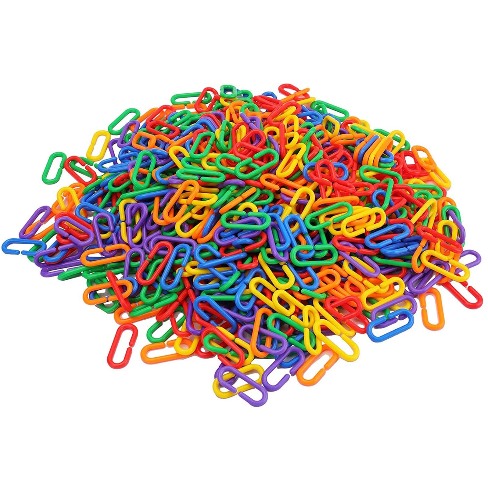 100 Pcs Plastic Hooks Chain Links, Mix Color Rainbow DIY C-Clips Chains Hooks Swing Climbing Cage Toys for Small Pet Rat Parrot Bird, Children's Learning Toy