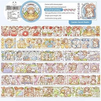 Paper Planner Sticker Tape Set Featuring Cartoon Mochi Characters - Perfect for Scrapbooking, Bullet Journaling, and Organization (huayuanmijing) (X1606)