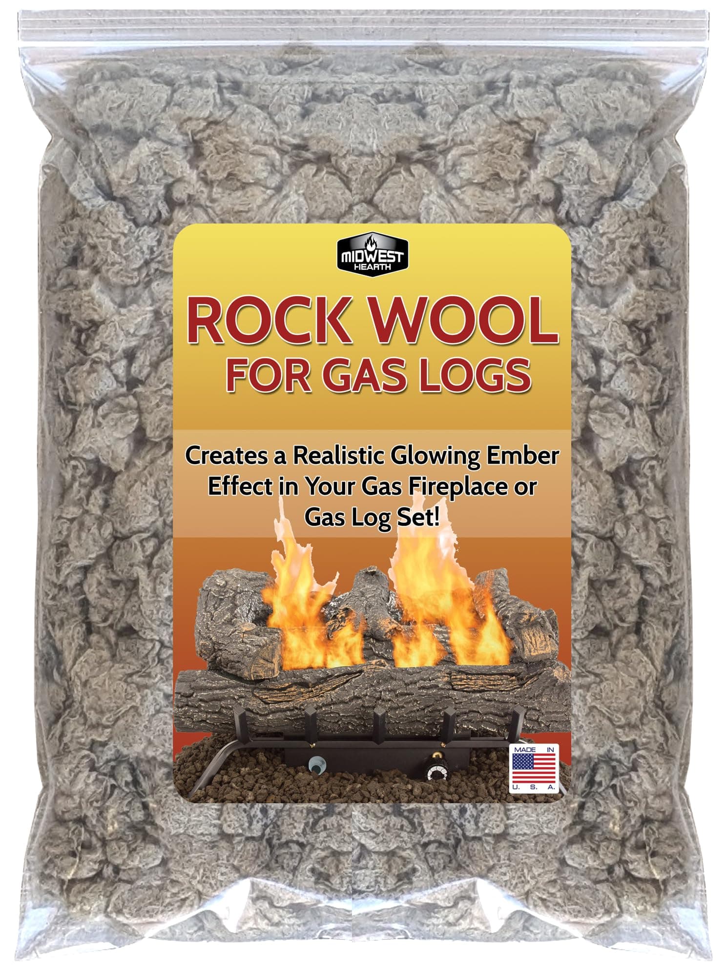 Midwest Hearth Rock Wool for Gas Logs – 6 oz | Glowing Embers Effect for Gas Fireplace and Gas Log Sets | Vented and Unvented Compatible | Made in USA