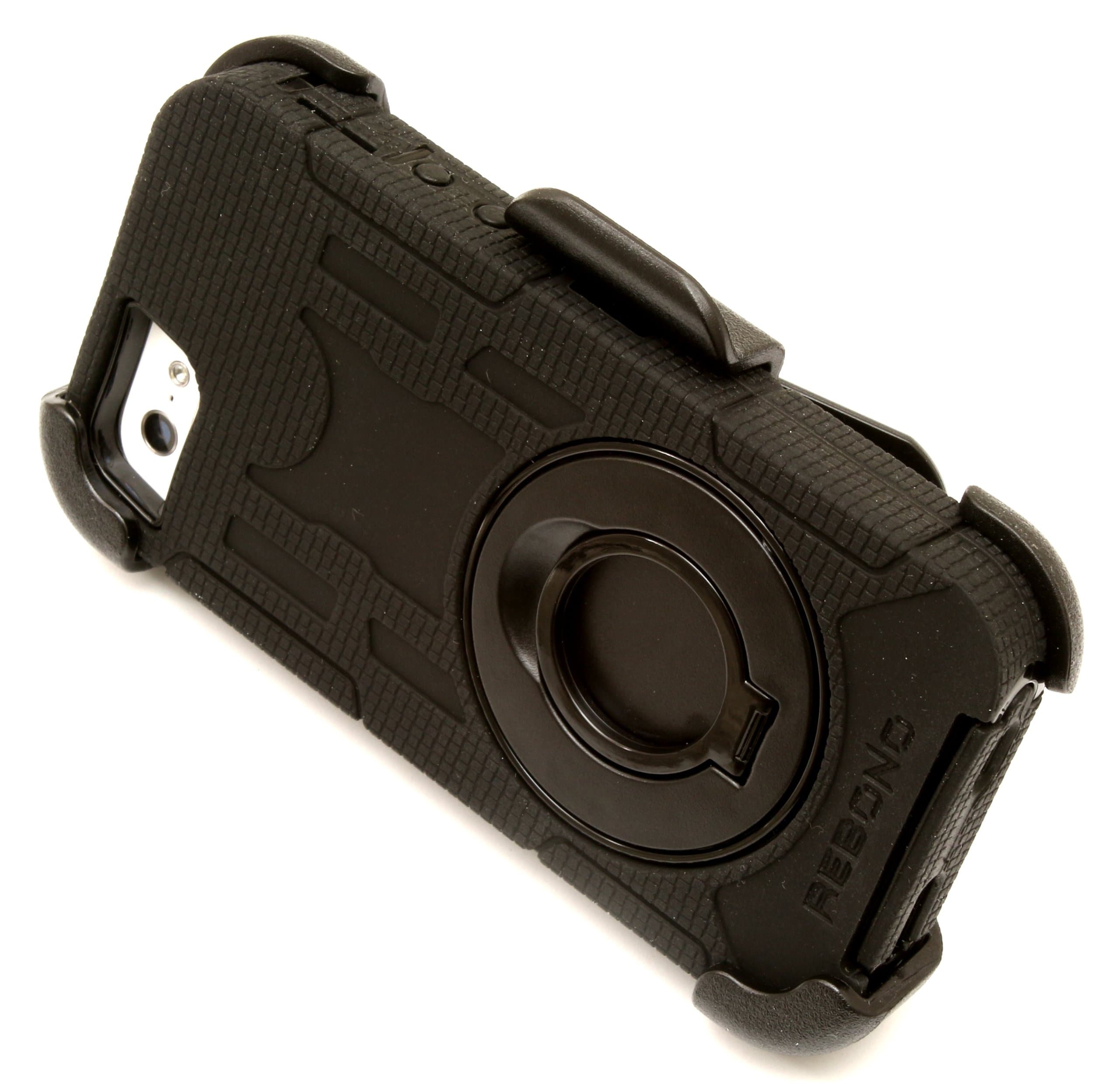 Rebono Rugged Shockproof Defender Armor Case For iPhone 5/5s/SE With Rotating Belt Clip & Kickstand (BLACK)
