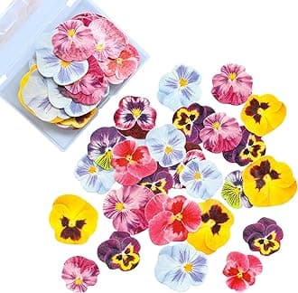 Ephlyn 64Pcs Edible Flower Cupcake Toppers Wafer Paper Flat Cake Toppers Spring Bridal Engagement Baby Shower Birthday Party Cupcake Picks Anniversary Party Supplies