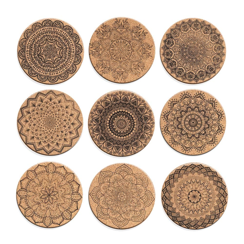 Soleebee Cork Coasters for Drinks, Reusable Cup Mat Round Cork Coasters Set for Home, Office, Bar, Restaurant - 4 Inches (Pack of 9)