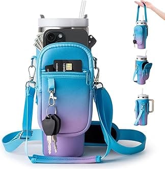 linmaya Water Bottle Carrier Bag for Stanley Cup 40/30oz with Phone Holder Pockets,Neoprene Water Bottle Cross-body Bag with Adjustable Shoulder & Hand Strap Stanley Cup Accessories