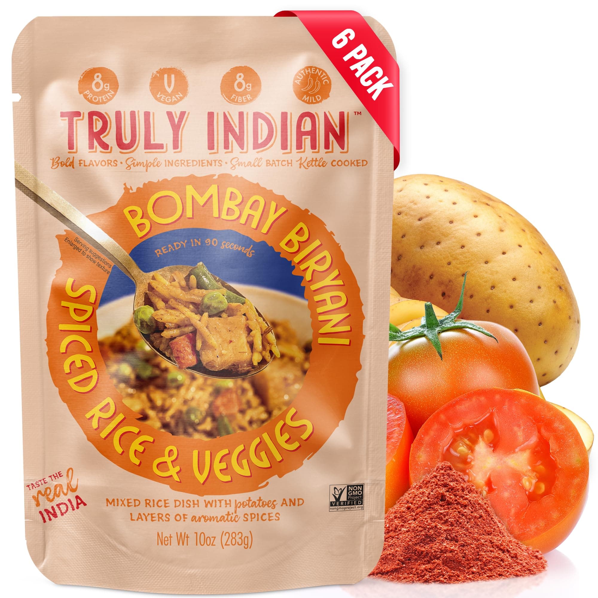 Bombay Biryani Rice 6-Pack | Long-Grain, Aged Basmati Rice | Authentic Traditional Indian Food, Rice Dishes Made With Locally Grown Ingredients | Ready to Eat, Vegan, Microwaveable Meal