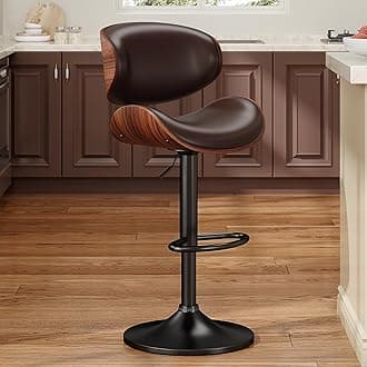 Swivel Bar Stools for Kitchen Counter, Adjustable Bentwood Barstools, Modern PU Leather Upholstered Bar Stool with Back and Footrest, for Bar, Kitchen, Dining Room (Brown 1PCS)