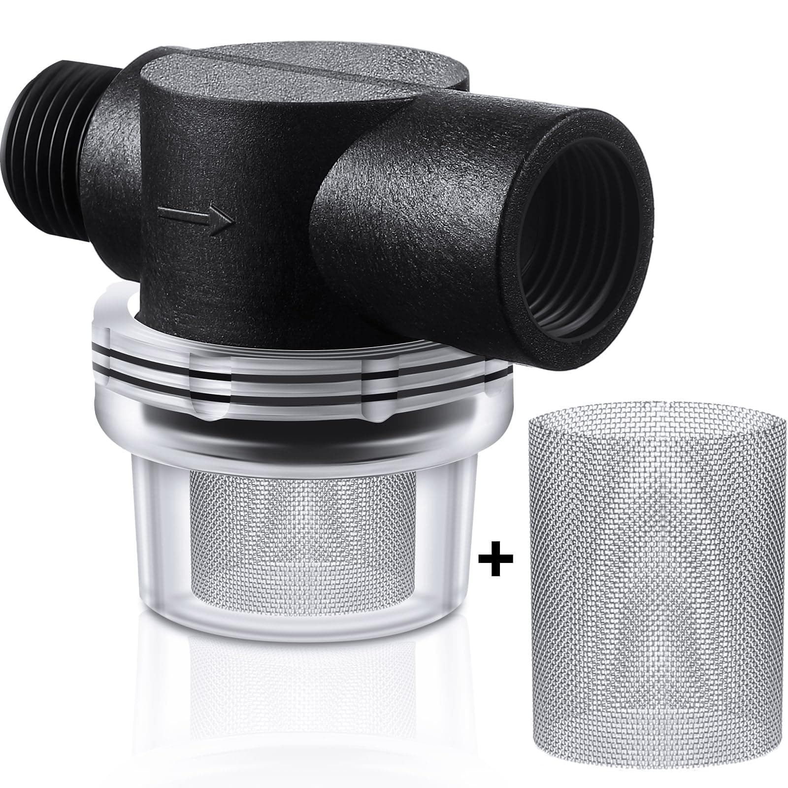 2 Pcs Water Pump Strainer Filter Set Include Twist on Pipe Filter and Extra 50 Mesh Stainless Steel Screen, Rv Replacement 1/2 Inch Twist-on Pipe Strainer Compatible with WFCO or Shurflo Pump