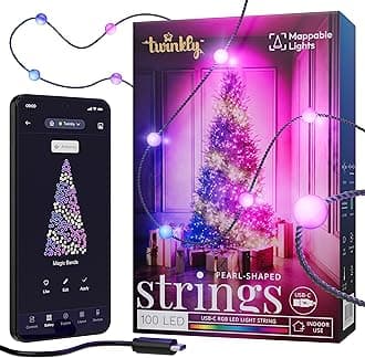 Strings USB-C Pearl-Shaped Light String with 100 RGB LEDs. 20 Feet. Green Wire. App-Controlled. USB-C-Powered. Indoor Smart Home Lighting Decoration