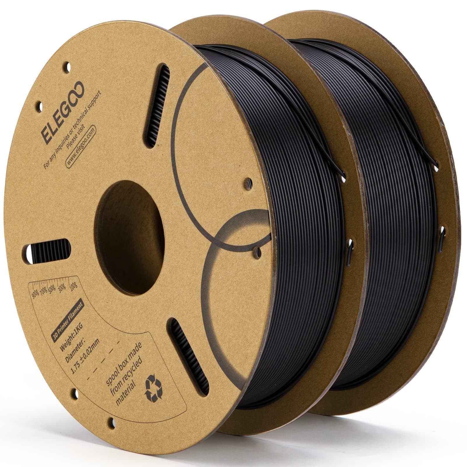 PLA Filament 1.75mm Black 2KG, 3D Printer Filament Dimensional Accuracy +/- 0.02mm, 2 Pack 1kg Cardboard Spool(2.2lbs) 3D Printing Filament Fits for Most FDM 3D Printers