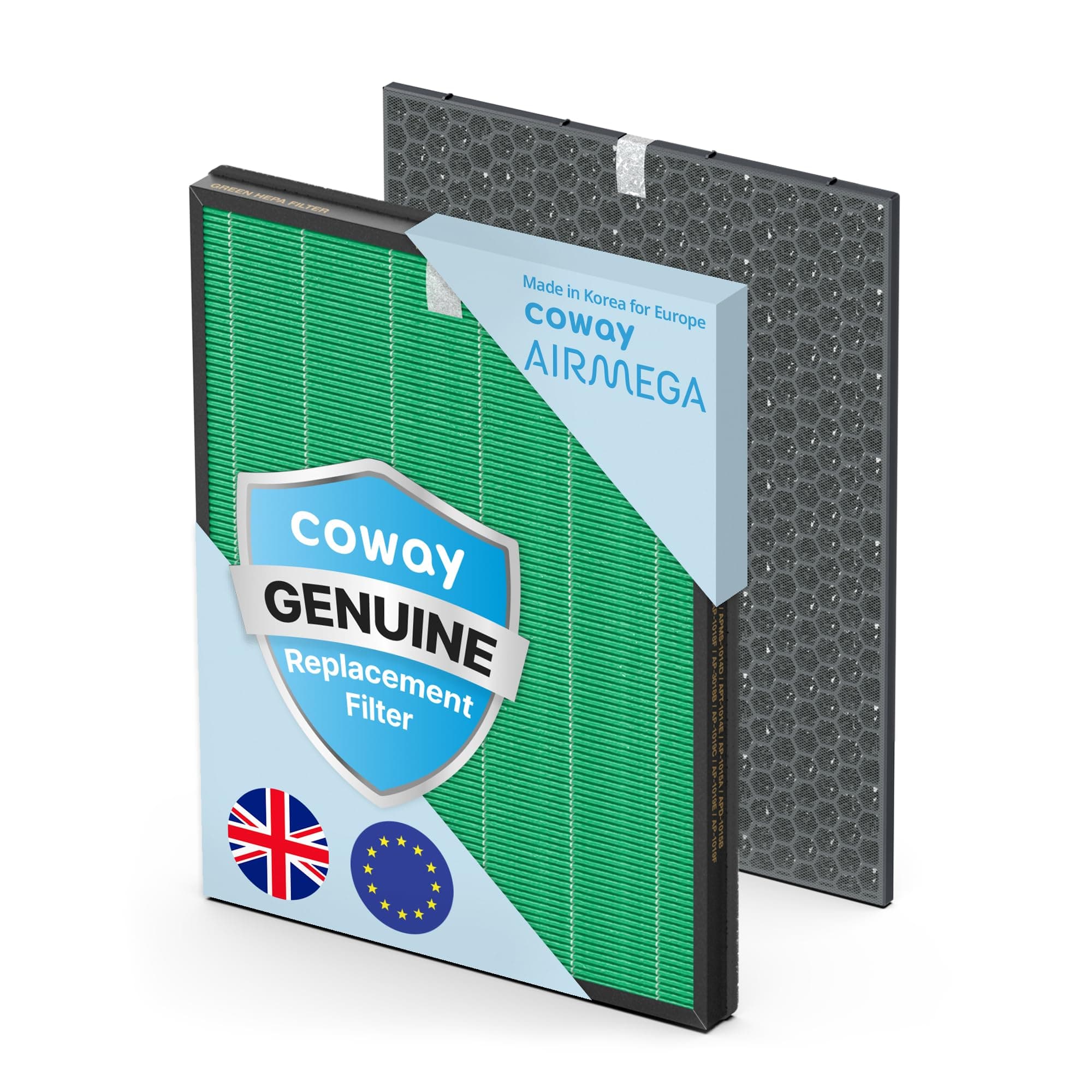 COWAY Airmega 150 Air Purifier Replacement Filter Set, AP-1019C, 2 Filters, GreenHEPA, Activated Carbon, One-year Lasting, Genuine Filterset, GreenHEPA Designed for Europe, Made in Korea
