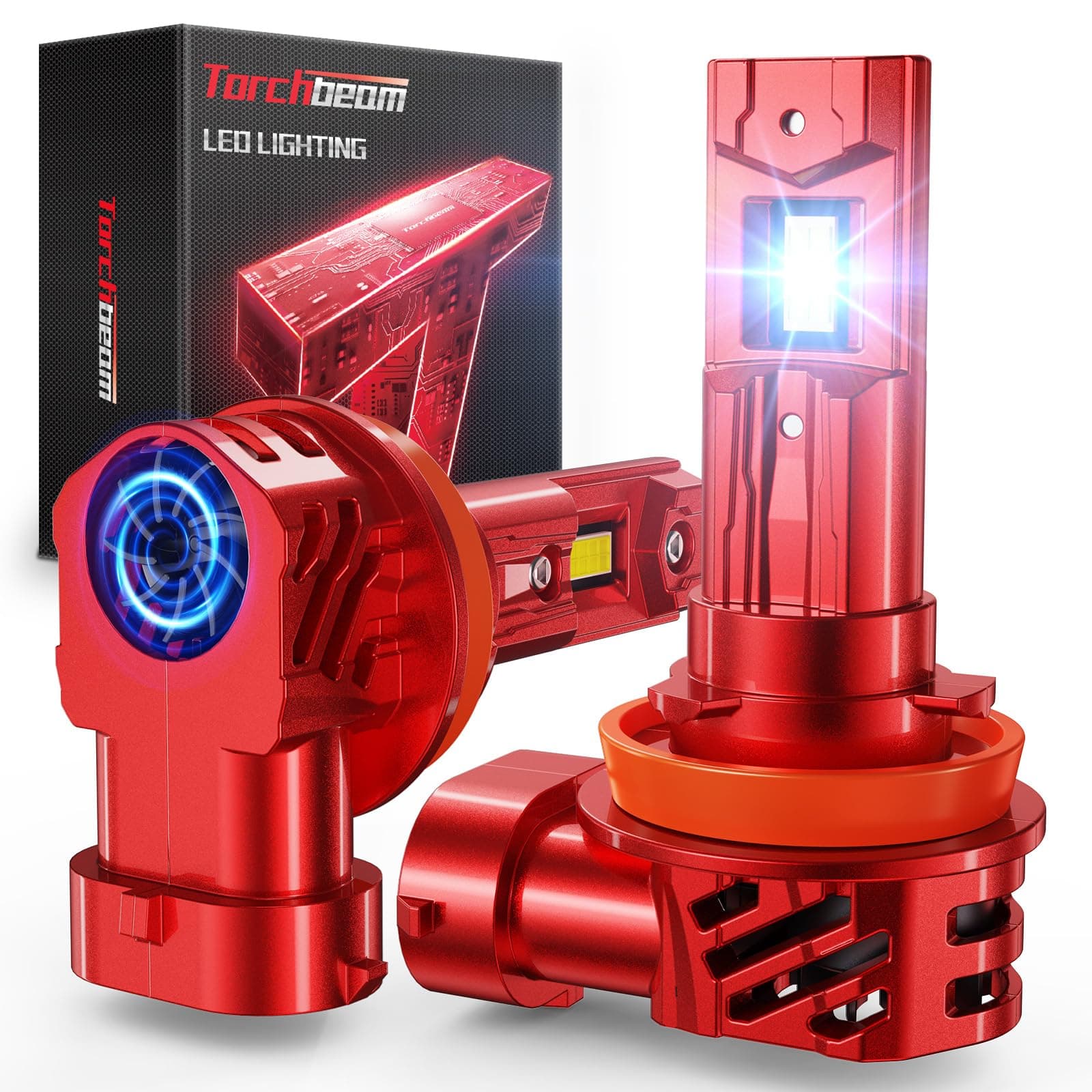 Torchbeam 𝐇𝟏𝟏/𝐇𝟖/𝐇𝟗 𝐁𝐮𝐥𝐛𝐬 𝟰𝟴𝟬𝟬𝟬𝗟𝗠 𝐁𝐫𝐢𝐠𝐡𝐭𝐧𝐞𝐬𝐬 6500K Cool White 𝐇𝟏𝟏 Fog Light Bulbs Waterproof 50,000 Hours Easy Install in 3 Minutes Plug-N-Play 2PCS