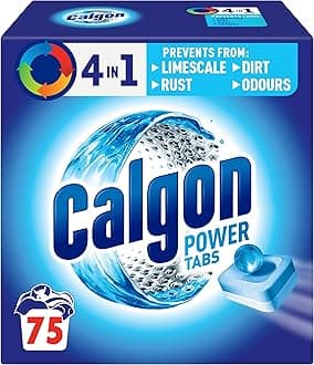 4-in-1 Washing Machine Cleaner and Water Softener Tablets, 75 Count, Removes Limescale, Residue, Dirt, Rust & Malodours, Deep Clean, XL Pack Size