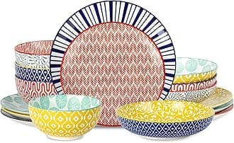 Selamica Ceramic Dinnerware Set, 16 Piece Plate Set for 4, Plates and Bowls Sets Highly Resistant to Chips and Cracks, Dishwasher and Microwave Safe, Assorted Colors B