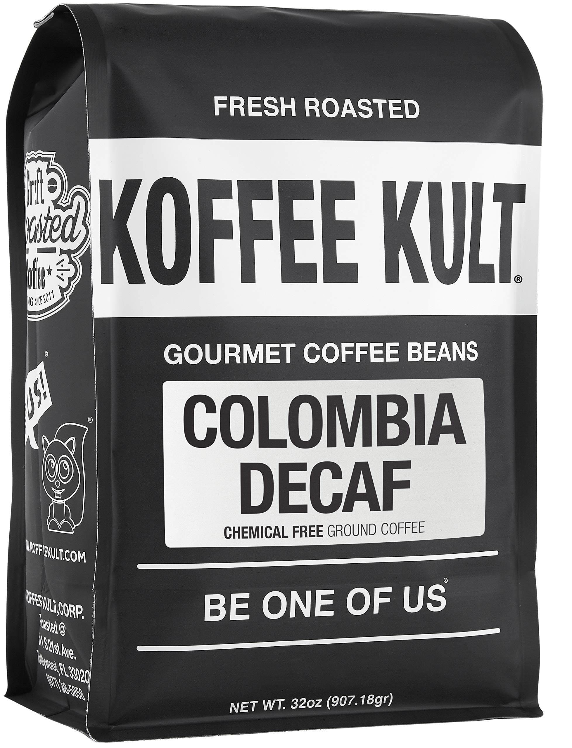 Koffee Kult Colombia Ground Decaf Coffee Decaffeinated Medium Roast 100% Arabica Naturally Swiss Water Process Chemical Free Espresso (Ground, 32oz)