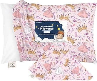 Toddler Pillowcase for Pillow - Organic Toddler Pillow Case for Kids - 100% Natural Cotton Pillowcase for Miniature Sleepy Pillows - Toddler First Pillow - Machine Washable (Dear Princess)