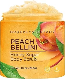 Peach Bellini Honey Sugar Scrub for Body 10 oz – Deeply Hydrating and Gently Exfoliating Body Scrub for Women and Men – Moisturizing and Nourishing the Skin