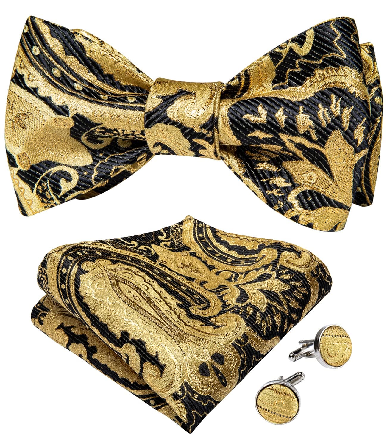 DiBanGu Men Bow Tie Paisley Striped Self-Bow Tie for Men and Silk Woven Bowtie Pocket Square Cufflinks Wedding Party