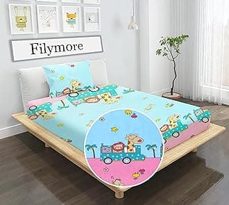 - Filymore Animal Toy Bedsheet Made with Pure Microfiber Wrinkle Free Soft Hypoallergenic | Cratoon Printed Single Bedsheet Small Size for Kids (90x60) Inches(Peach and SkyBlue)