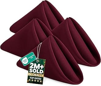 [24 Pack, Burgundy] Cloth Napkins 17x17 Inches, 100% Polyester Dinner Napkins with Hemmed Edges, Washable Napkins Ideal for Parties, Weddings and Dinners