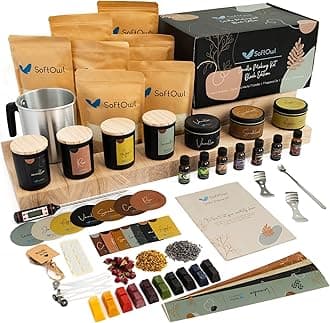 SoftOwl Premium Soy Candle Making Kit Black Edition Complete Set Soy Wax, Large 7oz Jars & Tins, 7 Pleasant Scents, 10 Color Dyes & More, Perfect as DEC