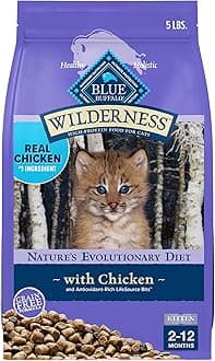 Blue Buffalo Wilderness Natural Kitten Dry Cat Food, with DHA and ARA to Support Brain and Eye Development, High-Protein and Grain-Free Diet, Chicken, 5-lb. Bag