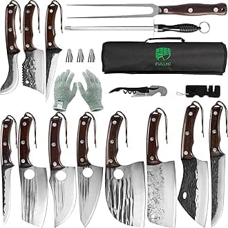 17pcs Butcher Chef Knife Set include sheath High Carbon Steel Cleaver Kitchen Knife Whole Tang Vegetable Cleaver Home BBQ Camping with Knife Bag